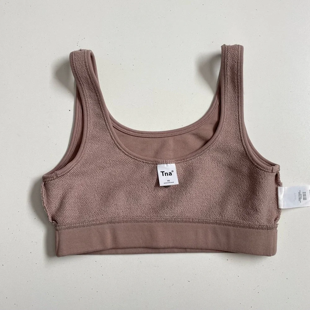 Aritzia TNA Bralette Sports Bra Soft Terry Fleece Knit Unlined Beige Tan Neutral